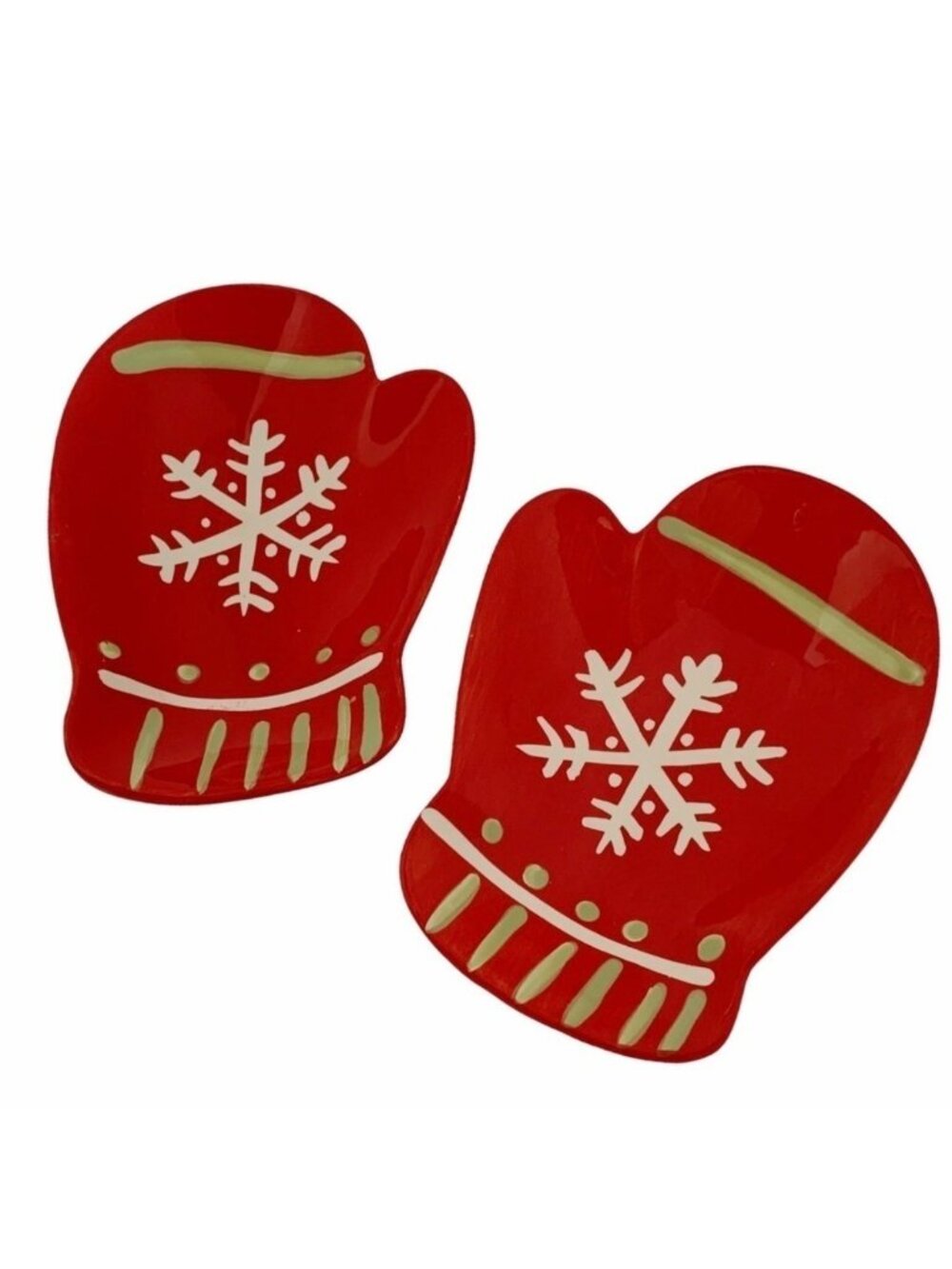 HALLMARK Mittens plates Set of 2 Whimsical snowflake Red White Green Home decor